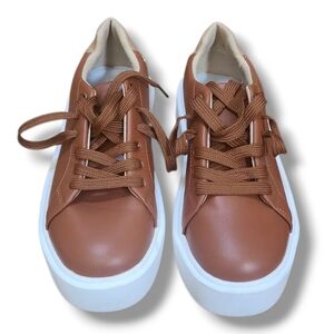 Brown Leather Sneakers with White Soles